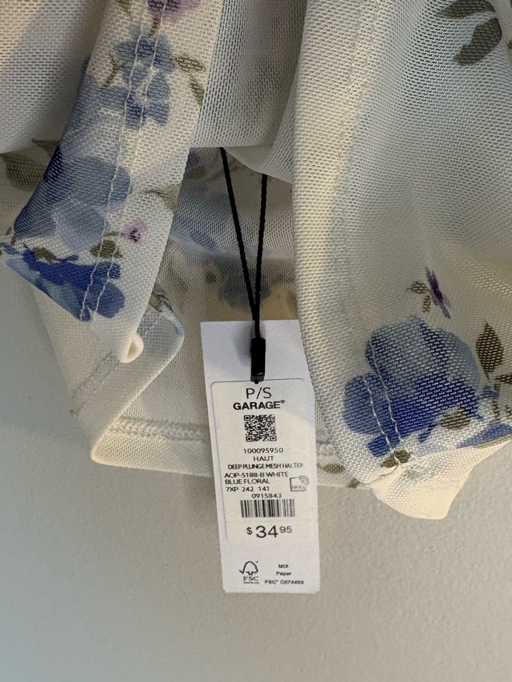 Garage Ivory Halter Top with Blue Floral Print - Picture 3 of 4
